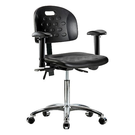 Medium Bench Chair Ergonomic Chair, Adjustable Arms, 20-1/2" to 28" Height, Polyurethane, Black