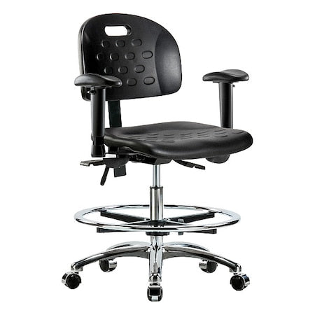 Medium Bench Chair Ergonomic Chair, Adjustable Arms, 20-1/2" to 28" Height, Polyurethane, Black
