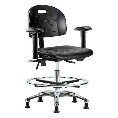 Medium Bench Chair Ergonomic Chair, Adjustable Arms, 20-1/2" to 28" Height, Vinyl, Black
