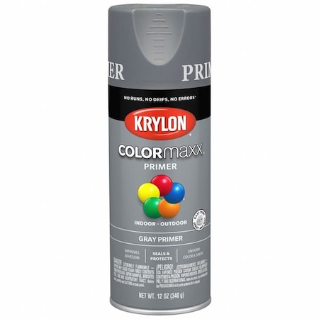 Spray Paint Primer, Gray, Not Applicable, Solvent, 12 oz