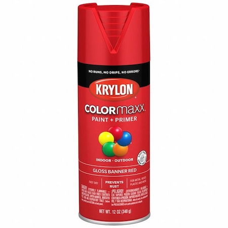 Spray Paint, Red, Gloss, Solvent, 12 oz