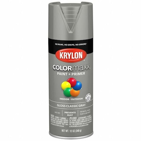 Spray Paint Primer, Gray, Gloss, Solvent, 12 oz
