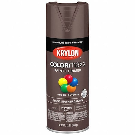 Spray Paint, Leather Brown, Gloss, Solvent, 12 oz