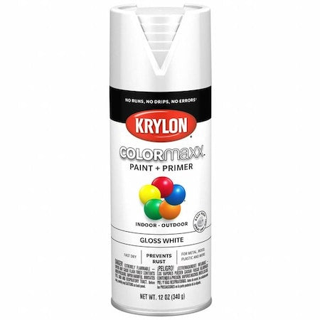 Spray Paint, White, Gloss, Solvent, 12 oz
