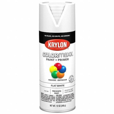 Spray Paint, White, Flat, Solvent, 12 oz