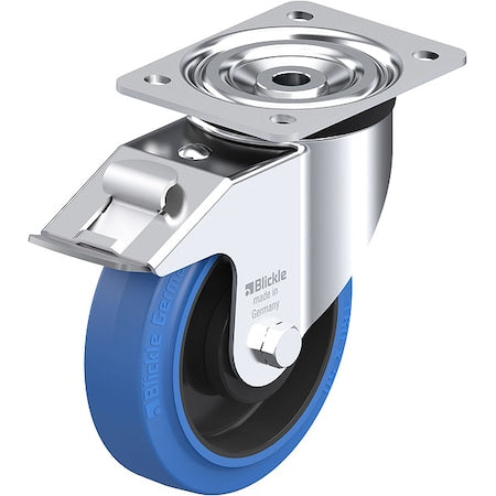Plate Caster, Swivel, Rubber, 7 11/16"H