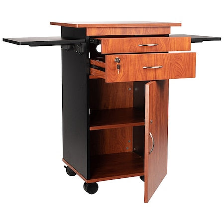 Multimedia Cart, 38" H, 35 lb Ld Cap., Teak