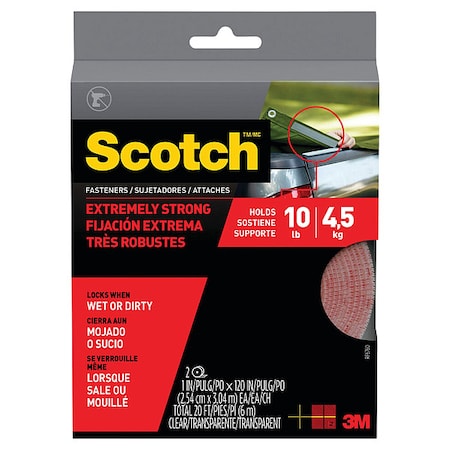 Reclosable Fastener, 10 ft, 1 in W, Clear, 2 PK