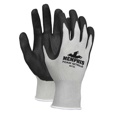 Coated Gloves, Nitrile, Foam, 3/4 Dip, 3 Abrasion Level, Gray, L 1 PR