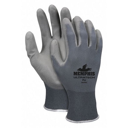 Coated Gloves, Polyurethane, Flat, 3/4 Dip, 4 Abrasion Level, Gray, S 1 PR