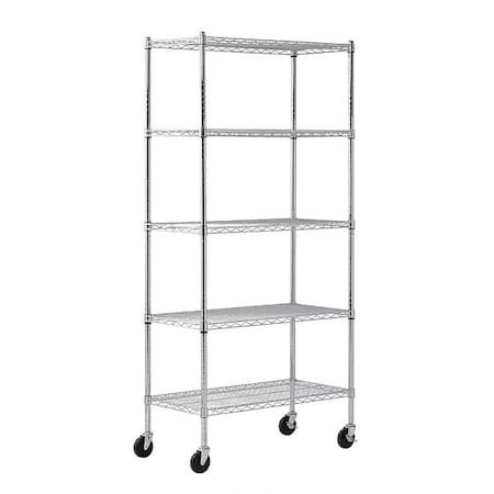 Wire Shelving Unit, 18"D x 36"W x 72"H, 5 Shelves, Chrome