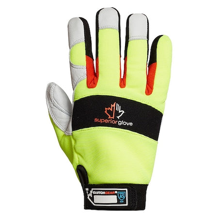Leather Gloves, Goatskin, Shirred Slip-On Cuff, Wing Thumb, Green/White, L, 1 PR