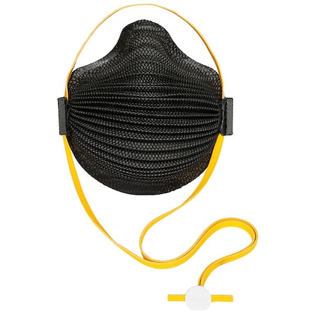 Disposable Respirator, N95, AirWave Series, Adj. SmartStrap, Full Foam Flange, Black, S, PK 10