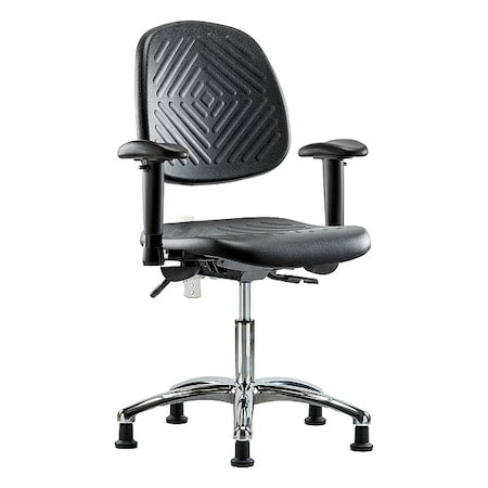 Clean Room Chair Ergonomic Chair, Adjustable Arms, 17-1/2" to 22-3/4" Height, Polyurethane, Black