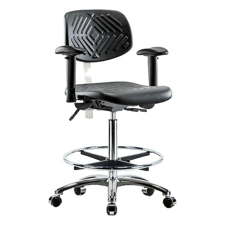 Clean Room Chair Ergonomic Chair, Adjustable Arms, 24-1/2" to 34-3/4" Height, Vinyl, Black