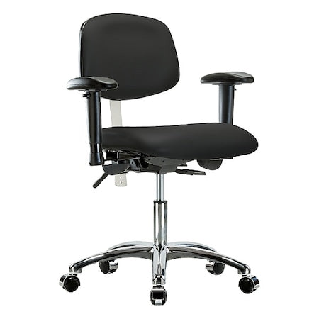 Clean Room Chair Ergonomic Chair, Adjustable Arms, 19" to 24" Height, Polyurethane, Vinyl, Black