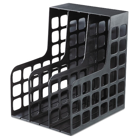 Magazine File, Black, Plastic, 9 in W, 10 4/5 in L, 12 in H, 10.63" D, 2 Number of Compartments