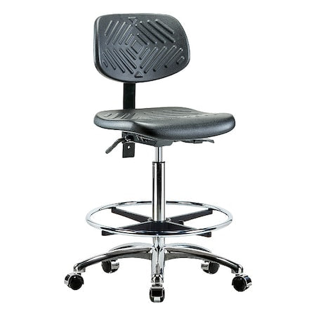 Ergonomic Chair, Polyurethane, Black, 24-1/2 in to 34-3/4 in Seat Height, No Arms Arms, Rolling