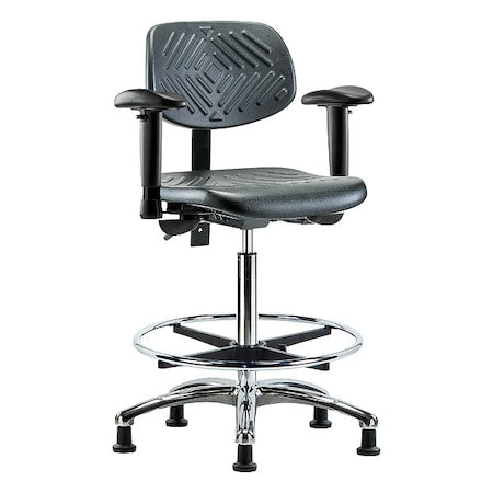 Ergonomic Chair, Polyurethane, Black, 24-1/2 in to 34-3/4 in Seat Height, 6-Way Adjustable Arms
