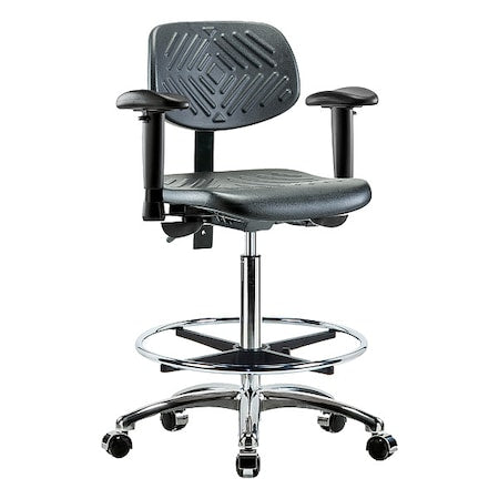 Ergonomic Chair, Polyurethane, Black, 24-1/2 in to 34-3/4 in Seat Height, 6-Way Adjustable Arms