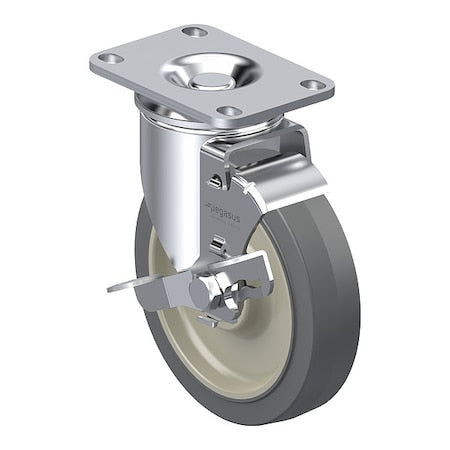 Plate Caster, Swivel, Rubber, 4 11/16"H