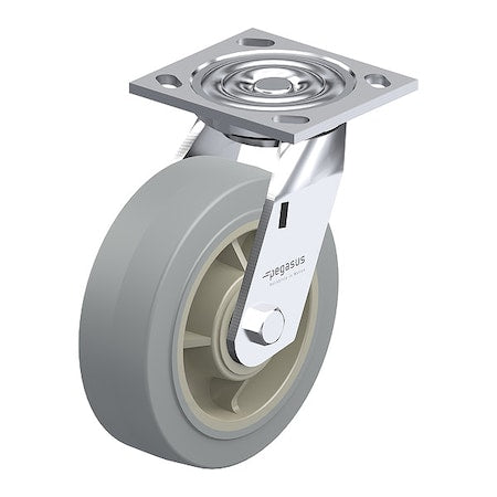 Plate Caster, Swivel, Rubber, 5 5/8"H