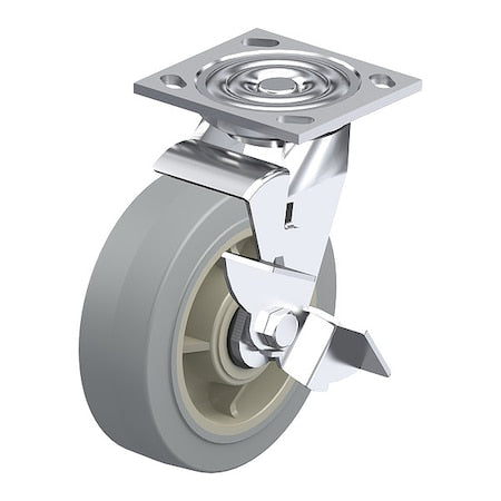 Plate Caster, Swivel, Rubber, 5 5/8"H