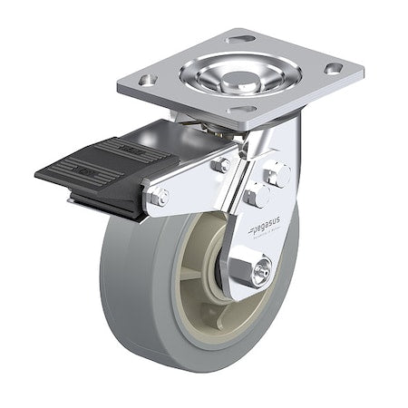 Plate Caster, Swivel, Rubber, 5 5/8"H