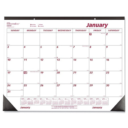Monthly Desk Pad Calendar, 22 x 17, White/Burgundy Sheets, 12-Month (Jan to Dec): 2025
