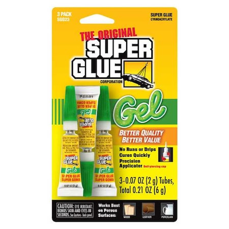 Instant Adhesive, Original Gel Series, Clear, 0.07 oz, Tube 3 PK