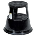 Rolling Step Stool - Black, 2 Steps, 17.125 Overall Height, Steel, Black