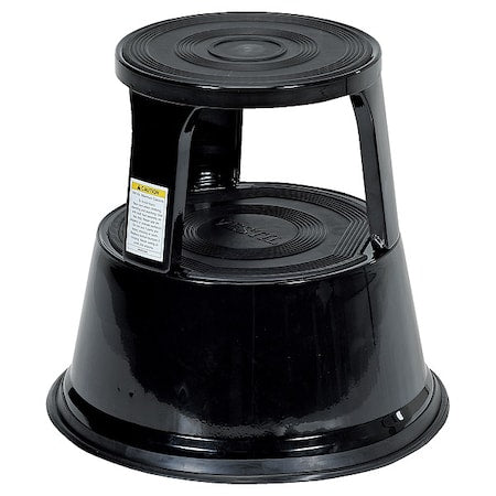 Rolling Step Stool - Black, 2 Steps, 17.125 Overall Height, Steel, Black