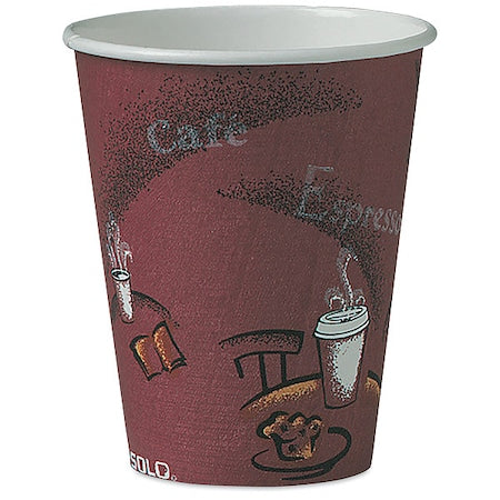 Paper Hot Drink Cups in Bistro Design, 8 oz, Maroon, PK50
