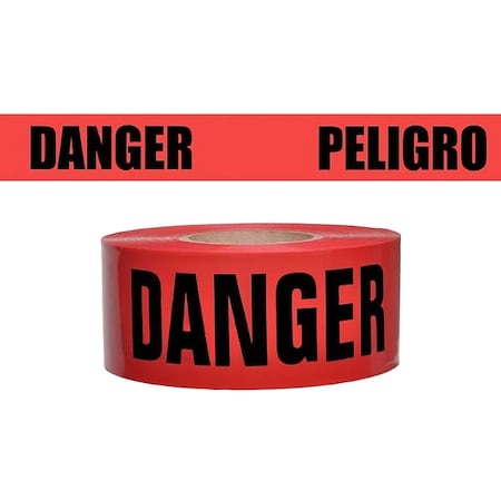 Barricade Tape, Danger/Peligro, Red, 3 in Wide x 1, 000 ft Length, Polyethylene, 2 mil