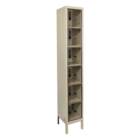 Box Locker, 12 in W, 15 in D, 78 in H, (1) Wide, (6) Tier, Tan