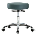 Desk Stool, Vinyl, Chrome, Casters, Blu