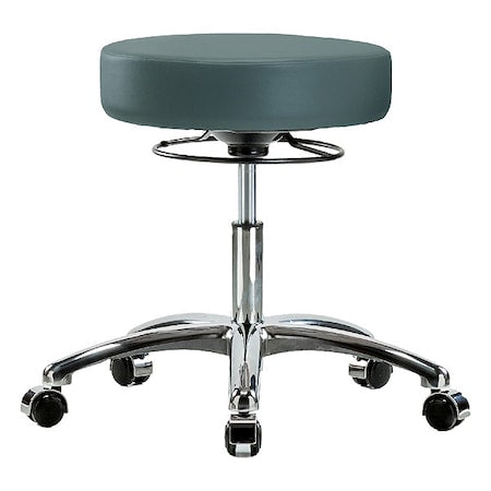 Desk Stool, Vinyl, Chrome, Casters, Blu
