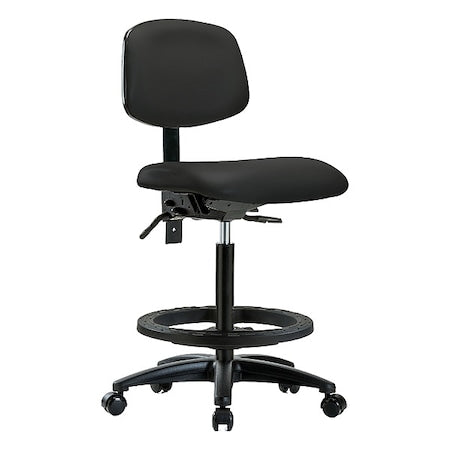 High Bench Chair Ergonomic Chair, No Arms, 25" to 34-1/2" Height, Vinyl, Black