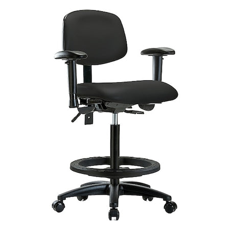 High Bench Chair Ergonomic Chair, Adjustable Arms, 25" to 34-1/2" Height, Vinyl, Black
