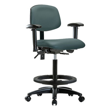 High Bench Chair Ergonomic Chair, Adjustable Arms, 25" to 34-1/2" Height, Vinyl, Colonial Blue