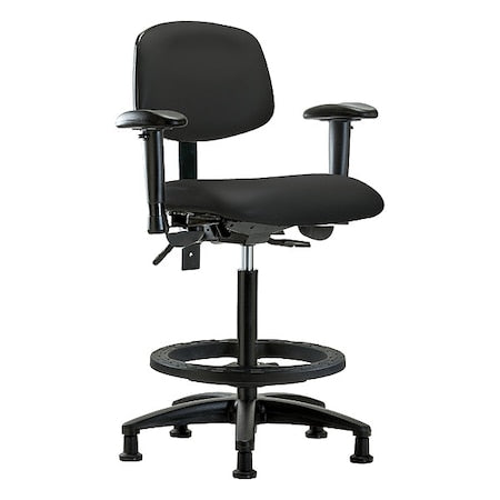 High Bench Chair Ergonomic Chair, Adjustable Arms, 25" to 34-1/2" Height, Vinyl, Black