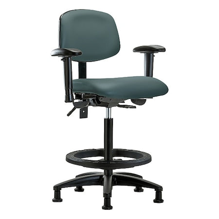 High Bench Chair Ergonomic Chair, Adjustable Arms, 25" to 34-1/2" Height, Vinyl, Colonial Blue
