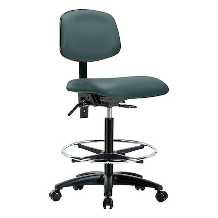 High Bench Chair Ergonomic Chair, No Arms, 25" to 34-1/2" Height, Vinyl, Colonial Blue