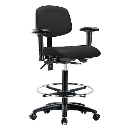 High Bench Chair Ergonomic Chair, Adjustable Arms, 25" to 34-1/2" Height, Vinyl, Black