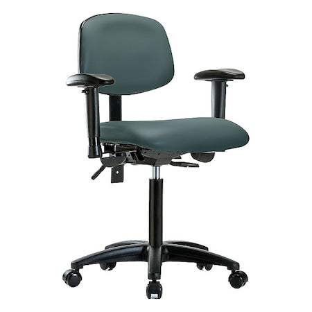 Medium Bench Chair Ergonomic Chair, Adjustable Arms, 21" to 28-1/4" Height, Vinyl, Black
