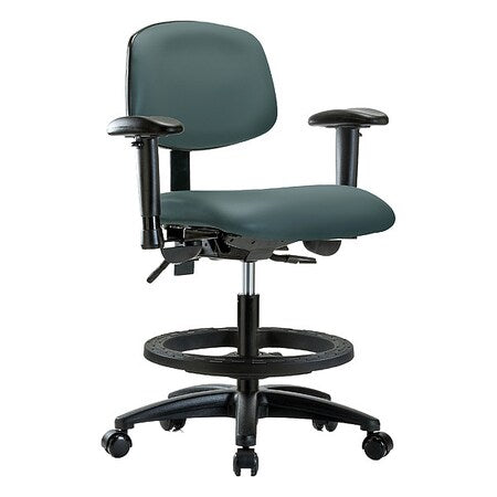 Medium Bench Chair Ergonomic Chair, Adjustable Arms, 21" to 28-1/4" Height, Vinyl, Black