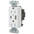 USBReceptacle, 15A, 1/2hp, Wht, Thrmplstc
