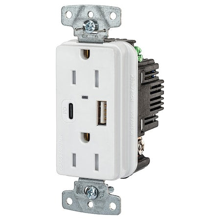 USBReceptacle, 15A, 1/2hp, Wht, Thrmplstc