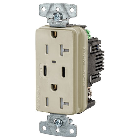USBReceptacle, 20A, 1hp, Ivory, Thrmplstc
