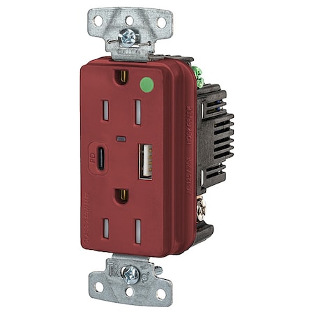 USBReceptacle, 15A, 1/2hp, Rd, Thrmplstc